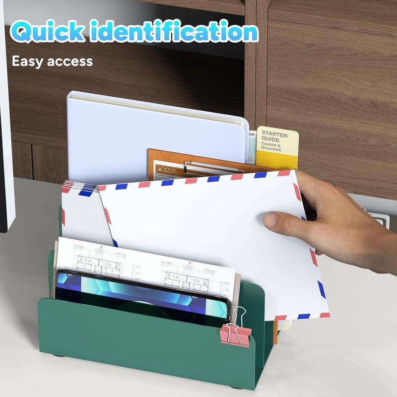 OUTIOE Mail Organizer Countertop, Small Desk File Organizer, Metal File Holder - Essential Workspace Organizers for Office Desk, Home Office (Green) - Image 4